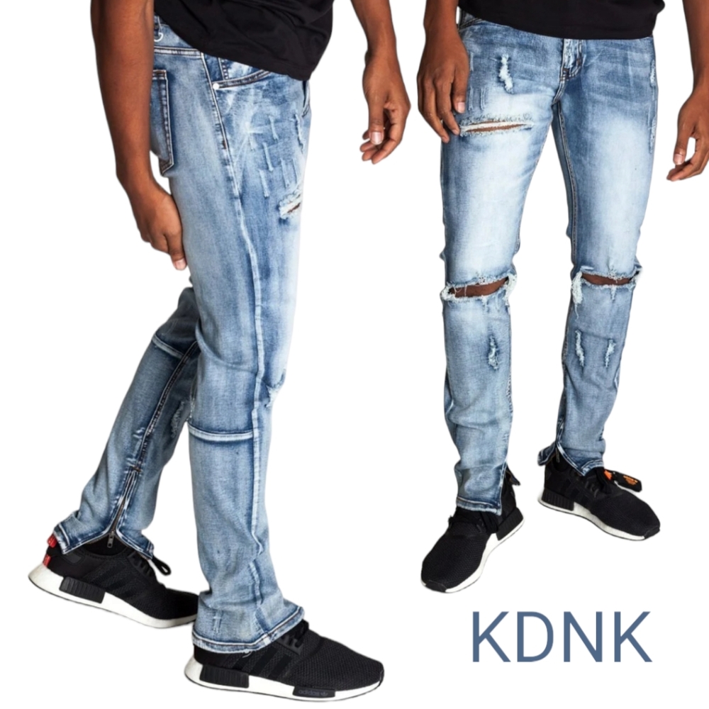 KDNK 11 4 14 11 Destroyed Knee Ankle Zip Jeans